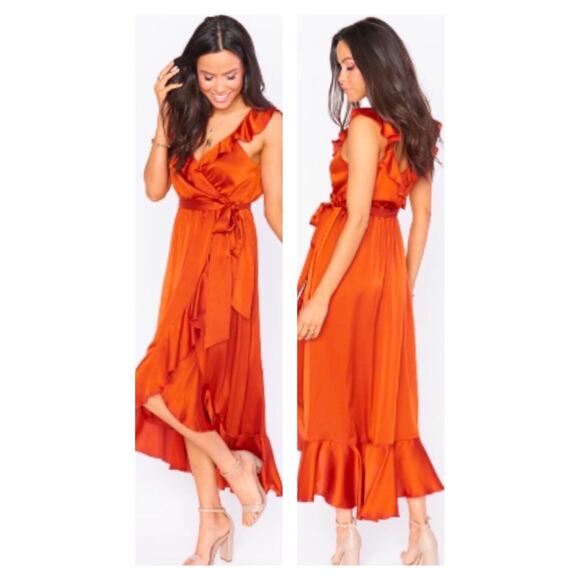 Show Me Your MuMu Samantha Ruffle Wrap Dress in Copper Size Medium - Picture 1 of 4